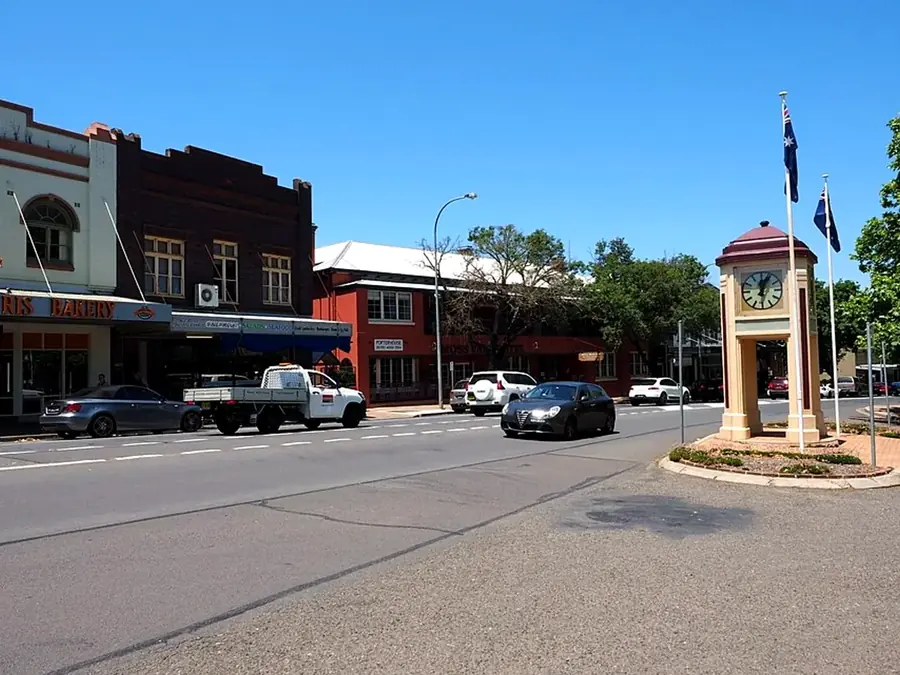 Main-street shopfronts and clock tower on Argyle Street in Moss Vale