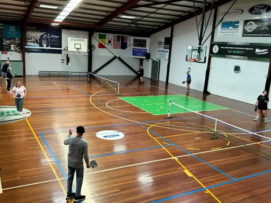 Pickleball courts set up inside Moss Vale Basketball Stadium