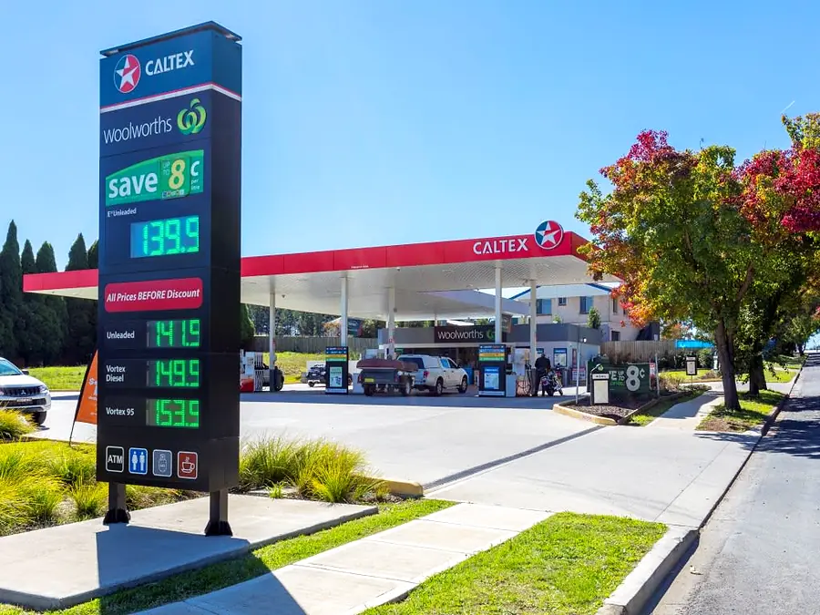 Caltex fuel station and price sign in Moss Vale