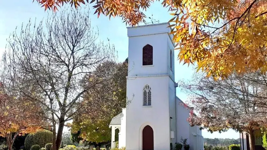 Christ Church Bong Bong tower and autumn trees near Moss Vale