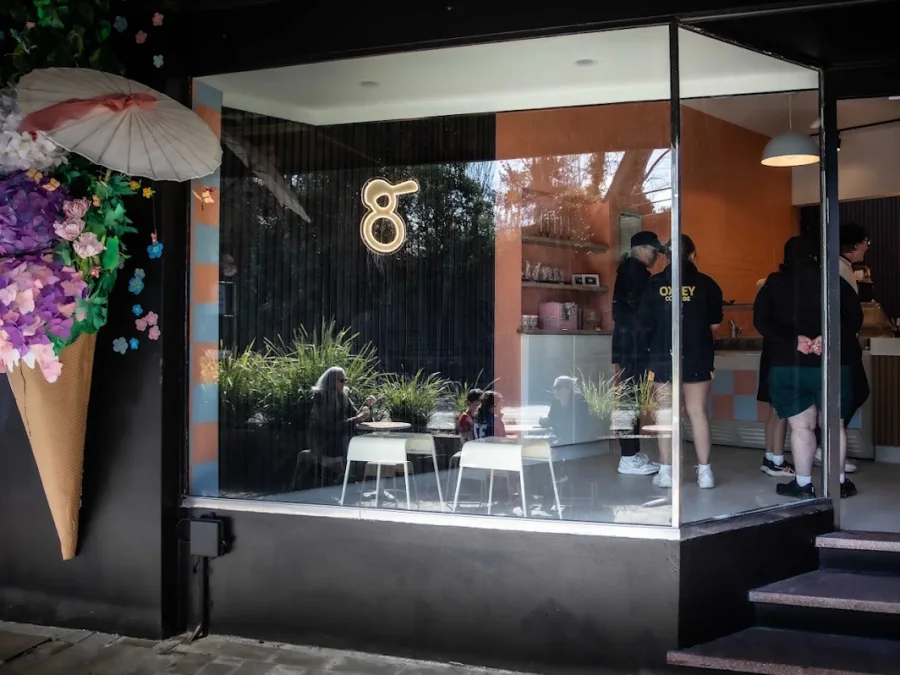 Goody Two Scoops shopfront and giant floral gelato cone on Argyle Street