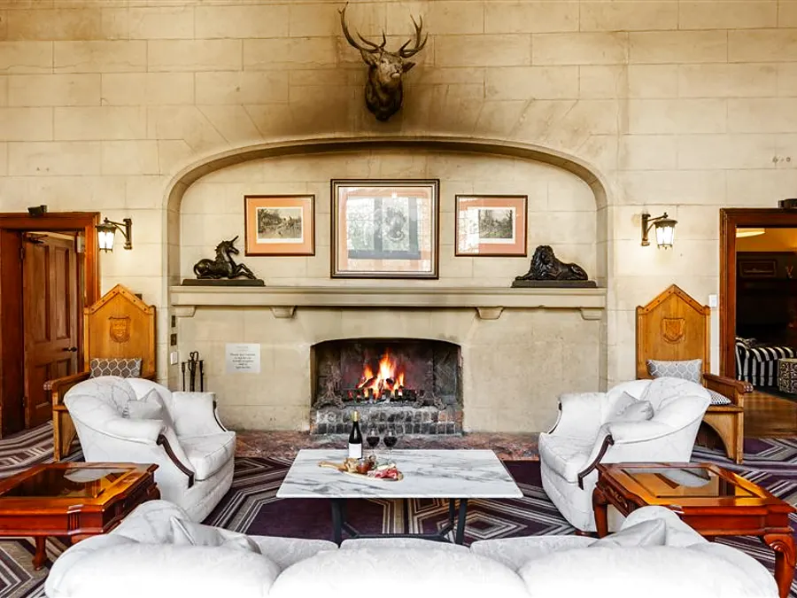 Fireplace lounge at Peppers Manor House near Moss Vale